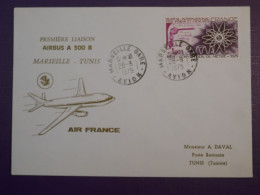 BZ7 FRANCE BELLE  LETTRE 1975 1ER VOL MARSEILLE A   TUNIS   +AIR FRANCE +AFF. PLAISANT ++ - Erst- U. Sonderflugbriefe