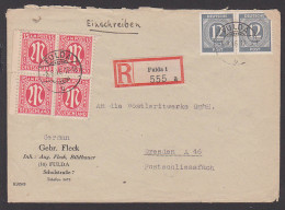 Fulda R-Brief 5.8.46 Alt-Stpl. 15 Pf (4) AMP In MiF Mit 12 Pfg(2) Ziffer Grau Nach Dresden, Eine Marke Defekt - Covers & Documents