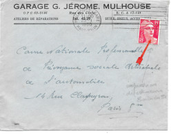 Variété Sur Lettre N° Yvert 813 Gandon 15f Rouge Impression Défectueuse Barbichette Oblitération Flamme Frankers Secap - Briefe U. Dokumente