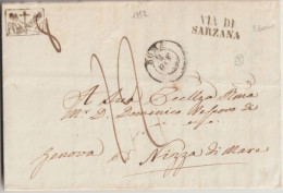 ITALIA - 1852 - LETTRE De ROMA - MARQUE RELIGIEUSE Des FRANCISCAINS SUP + VIA DI SARZANA ! => NICE - Kerkelijke Staten