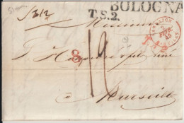 ITALIA - 1845 - LETTRE De BOLOGNA - MARQUE LINEAIRE + ENTREE SARDAIGNE Par ANTIBES ! => MARSEILLE - Sardaigne