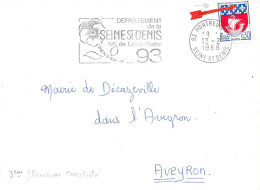 Variété Sur Lettre N° Yvert 1354B 0,30 Paris 3ème Fleuron Crocheté Oblitération Flamme Secap 93 Montreuil Ppal - Brieven En Documenten