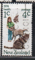 NEW ZEALAND NUOVA ZELANDA 1974 HEALTH GIRL WITH CAT AND DOG 4c + 1c USED USATO OBLITERE' - Usati