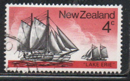 NEW ZEALAND NUOVA ZELANDA 1975 HISTORIC SAILING SHIPS SCOW LAKE ERIE 1873 4c USED USATO OBLITERE' - Oblitérés