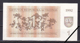 Lithuania, 1 Talonas, 1992/Prefix RB, Grade UNC - Lithuania