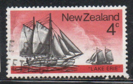 NEW ZEALAND NUOVA ZELANDA 1975 HISTORIC SAILING SHIPS SCOW LAKE ERIE 1873 4c USED USATO OBLITERE' - Oblitérés