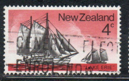 NEW ZEALAND NUOVA ZELANDA 1975 HISTORIC SAILING SHIPS SCOW LAKE ERIE 1873 4c USED USATO OBLITERE' - Oblitérés