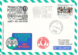 Austria Balloonflight Cover Gauder Fest Zell Am Ziller 1-5-1988 - Cartas & Documentos