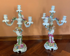Coppia Grandi Candelieri Primi ‘900 Porcellana CAPODIMONTE Alti Cm.48 - Capodimonte (ITA)