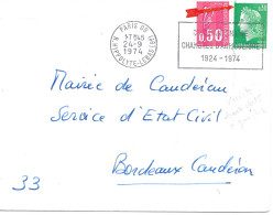 Variété Sur Lettre N° Yvert 1611a 0,30 Cheffer Vert En Complèment Oblitération Flamme Secap Paris 09 24-9 1974 - Briefe U. Dokumente