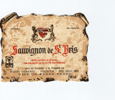 Etiquette  De Vin Sauvignon De St Bris  TB Neuve Voir 2 Scans Double épaisseur Au Centre Colle Encore Présente - Lots & Sammlungen