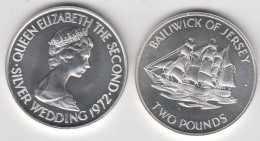Jersey 1972 Coin Queen Elizabeth Silver Wedding  .925 Ag Silver £2 - Jersey