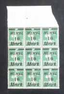 MEMEL - 1922 - N°YT. 79 - Type Semeuse 10M Sur 10p Sur 10c Vert - Bloc De 9 Bord De Feuille - Neuf Luxe ** / MNH - Unused Stamps
