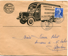 FRANCE LETTRE AVEC REPIQUAGE PUBLICITAIRE RECTO / VERSO DEPART ISSOUDUN-GARE 14-10-1957 INDRE POUR LA FRANCE - 1955-1961 Marianne (Muller)