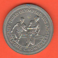 Isola Man 1984 One Crown XXIII° Olympic Games Los Angeles Nikel Coin - Isle Of Man