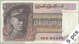 DWN - BURMA P.58 - 10 Kyats ND (1973) UNC Various Prefixes DEALERS LOT X 5 - Myanmar