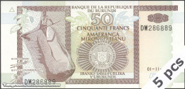DWN - BURUNDI P.36g - 50 Francs 2007 UNC Various Prefixes DEALERS LOT X 5 - Burundi