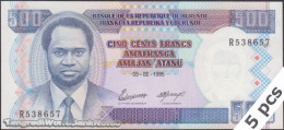 DWN - BURUNDI P.37A - 500 Francs 2005 UNC Various Prefixes DEALERS LOT X 5 - Burundi