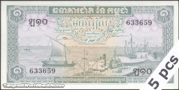 DWN - CAMBODIA P.4c - 1 Riel ND (1956-1975) UNC - Various Prefixes DEALERS LOT X 5 - Cambodge