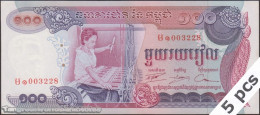 DWN - CAMBODIA P.15b - 100 Riels ND (1973-1975) AU/UNC - Various Prefixes DEALERS LOT X 5 - Cambodge