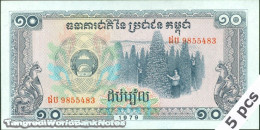 DWN - CAMBODIA P.30a - 10 Riels 1979 UNC - Various Prefixes DEALERS LOT X 5 - Cambodge