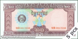 DWN - CAMBODIA P.31a - 20 Riels 1979 UNC - Various Prefixes DEALERS LOT X 5 - Cambodge