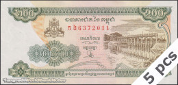 DWN - CAMBODIA P.42b1 - 200 Riels 1998 UNC - Various Prefixes DEALERS LOT X 5 - Cambodge