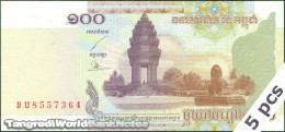 DWN - CAMBODIA P.53a - 100 Riels 2001 UNC - Various Prefixes DEALERS LOT X 5 - Cambodge