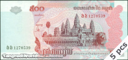 DWN - CAMBODIA P.54b - 500 Riels 2004 UNC - Various Prefixes DEALERS LOT X 5 - Cambodge