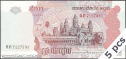 DWN - CAMBODIA P.54c - 500 Riels 2004 (2014) UNC - Various Prefixes DEALERS LOT X 5 - Cambodge