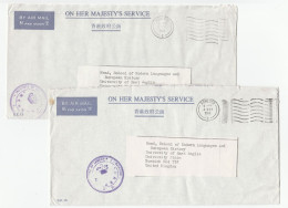 1985 Pair HONG KONG OHMS COVERS Air Mail To Norwich University GB  China - Brieven En Documenten