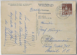 Germany 1972 Postcard From Wildbad To Brazil Slogan Cancel Thermal Baths In The Black Forest Stamp 80 Pfennig Telefunken - Hydrotherapy