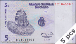 DWN - CONGO DEMOCRATIC REPUBLIC P.81a - 5 Centimes 1997 UNC - Various Prefixes DEALERS LOT X 5 - République Démocratique Du Congo & Zaïre