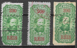 3 X BRAZIL BRASIL 1890 IMPERIO  TESOURO NACIONAL  TAX REVENUE FISCAL 200 REIS - Officials