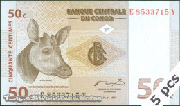 DWN - CONGO DEMOCRATIC REPUBLIC P.84A - 50 Centimes 1997 UNC - Various Prefixes DEALERS LOT X 5 - République Démocratique Du Congo & Zaïre