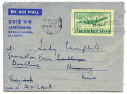 INDIA AEROGRAMME, 1956 : LADY CAMPBELL, CASTELNAU, CHARING / GRAINSTON FARM, DUNBLANE (ENTIRE) - Lettres & Documents