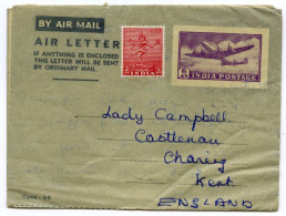 INDIA AIR LETTER, 1953 : LADY CAMPBELL, CASTELNAU, CHARING (ENTIRE) - Lettres & Documents