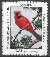 1996 CARDINAL BIRD WILDLIFE HOLIDAY GREETINGS VIGNETTE Reklamemarke CINDERELLA Erinnophilie RARE - Erinnofilia