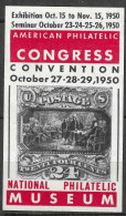 BIG SIZE AMERICAN PHILATELIC CONGRESS CONVENTION 1950  NATIONAL MUSUEM VIGNETTE Reklamemarke CINDERELLA Erinnophilie - Erinnofilia