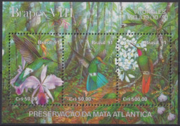 F-EX43945 BRAZIL BRASIL MNH 1991 AVES FLOWER ORCHID BIRD OISEAUX VÖGEL. - Colibrì