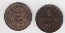Guernsey Coin 4 Doubles 1889 Condition Very Fine - Guernesey