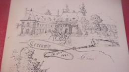 RARE MENU DE 1881 ILLUSTRE CHATEAU DE CERCAMP FREVENT 62 CHASSE COURRE DRAG CHASSEUR CHATEAU SIGNE AP POUR PAILLART? - Autres & Non Classés