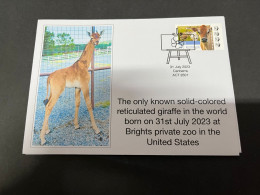 25-8-2023 (3 S 11) US Brighs Private Zoo Report The Birth Of Solid-colored Reticulated Giraffe On 31-7-2023 - Giraffen