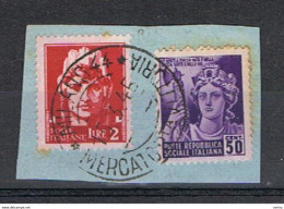 REGNO - R.S.I.:  15.03.1945  DA  MILANO  -  SASS.  255 + 507 - Afgestempeld