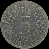 LaZooRo: Germany 5 MARK 1951 D VF / XF - Silver - 5 Marchi