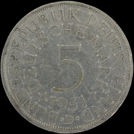 LaZooRo: Germany 5 MARK 1951 D VF / XF - Silver - 5 Mark