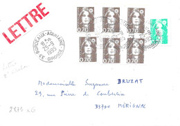Variété Sur Lettre N° Yvert 2873 X 6 Oblitération Manuelle 33 Bordeaux-Aquitaine 25-9 1995 - Cartas & Documentos