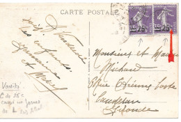 Variété Sur Lettre N° Yvert 218 Surcharge 25C/35 Semeuse C Cassé En Forme De L Sur Les 2 Timbres - Brieven En Documenten