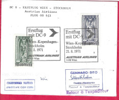 AUSTRIA - ERSTFLUG AUA MIT DC-9 - WIEN/COPENHAGEN/STOCKHOLM*21.3.1971* ON LARGE COVER - Premiers Vols