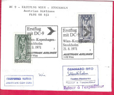 AUSTRIA - ERSTFLUG AUA MIT DC-9 - WIEN/COPENHAGEN/STOCKHOLM*21.3.1971* ON LARGE COVER - Erst- U. Sonderflugbriefe